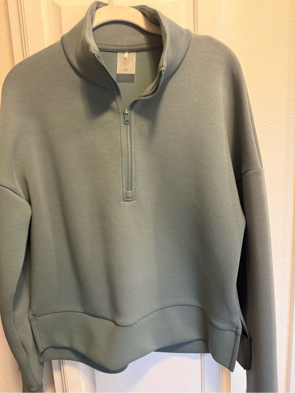 Unbranded Women's Half-Zip Pullover Sweatshirt in Sage Green